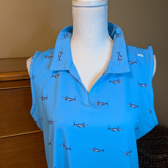 SCALES Sleeveless Shark Polo Shirt SZ L - Picture 3 of 11